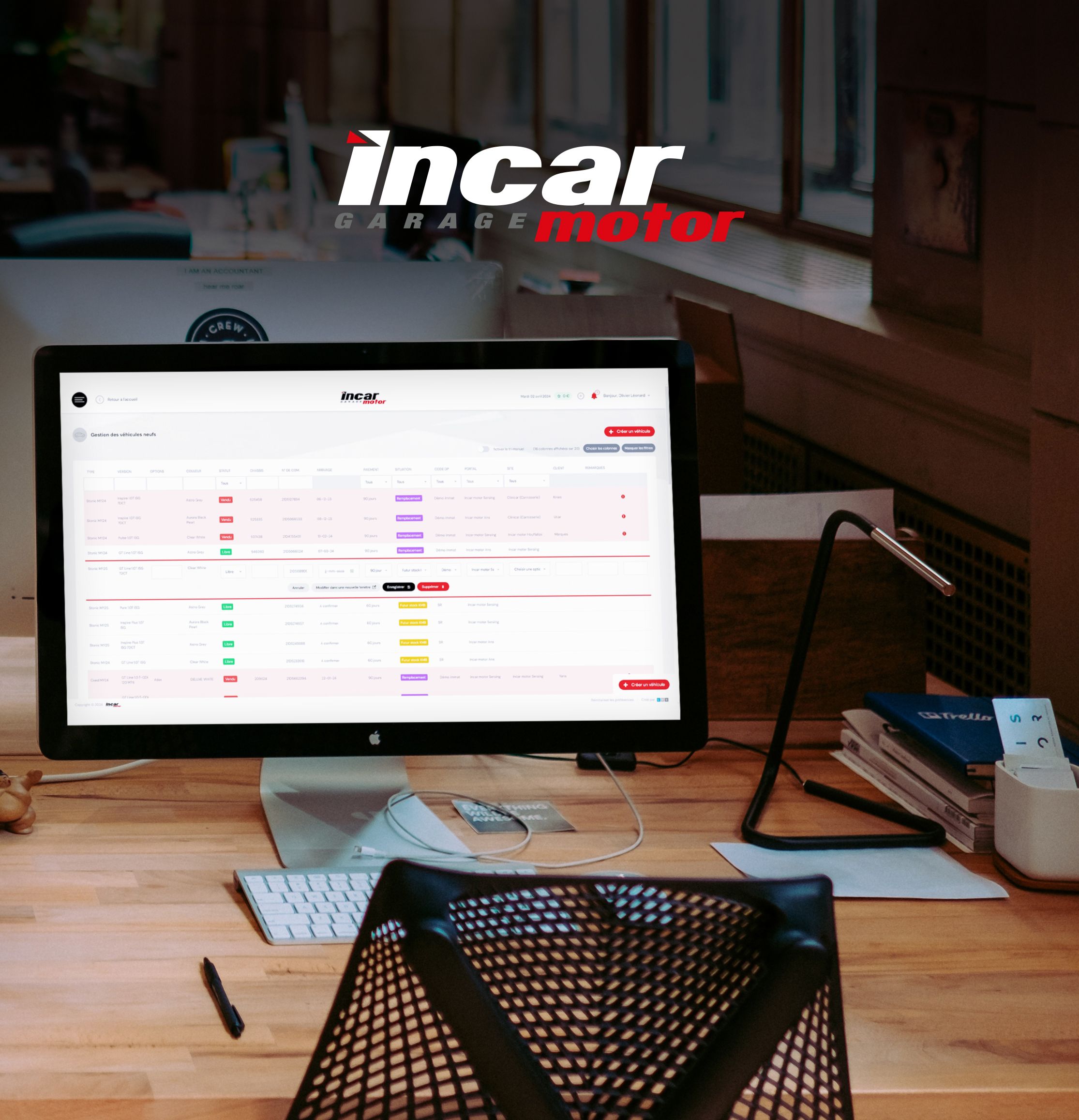 Vue d'un écran de gestion de l'intranet de Incar Motor, réalisé par LWS